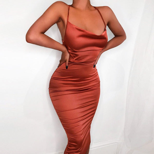 Cowl Neck Satin Dress - ohLEEN's