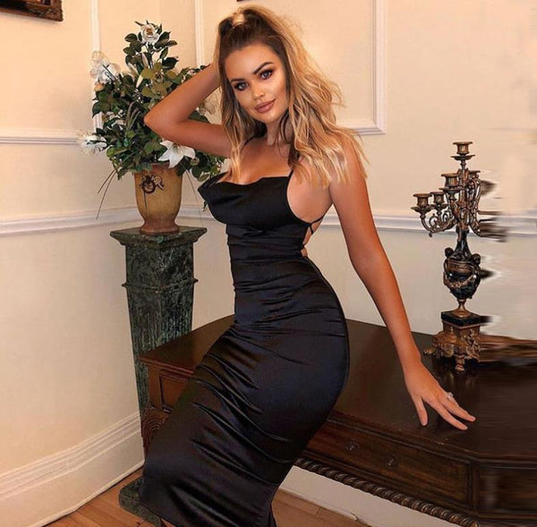 Cowl Neck Satin Dress - ohLEEN's